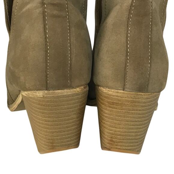 Miim V Cut Tan Block Heel Faux Suede Western Point Toe Ankle Boot Women 9 - Picture 9 of 11